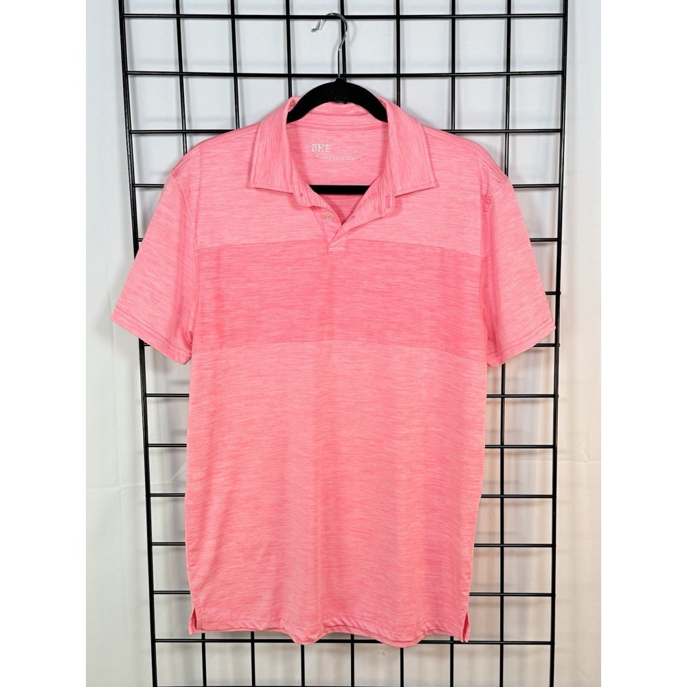 BKE Kinsley Performance Polo Polo Shirt Mens L Pink Striped Coastal Preppy Sport